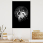 Schwarz & Weiß Wolf & Mond Poster (Küche)