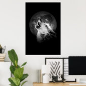 Schwarz & Weiß Wolf & Mond Poster (Heimbüro)