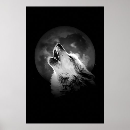 Schwarz & Weiß Wolf & Mond Poster (Vorne)