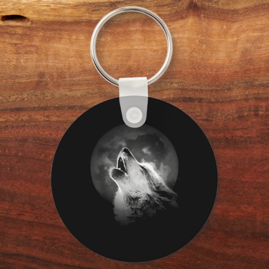 Schwarz & Weiß Wolf & Mond Schlüsselanhänger (Rückseite)