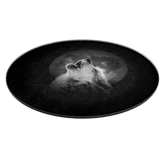 Schwarz & Weiß Wolf & Mond Schneidebrett (Ecke)