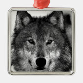 Schwarz-Weiß-Wolf Ornament Aus Metall (Vorne)
