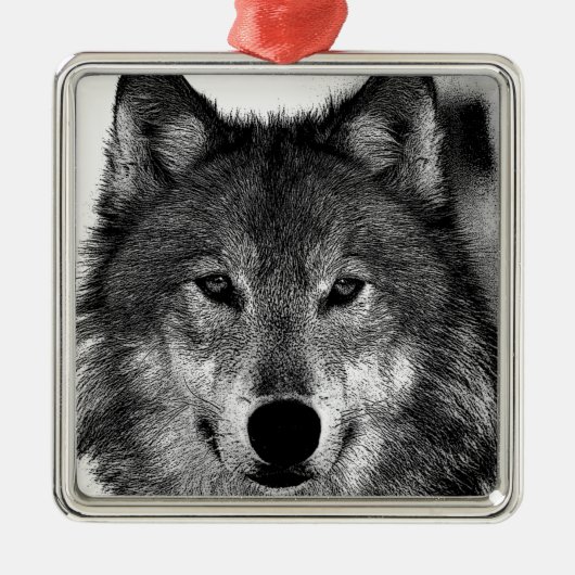 Schwarz-Weiß-Wolf Ornament Aus Metall (Vorne)