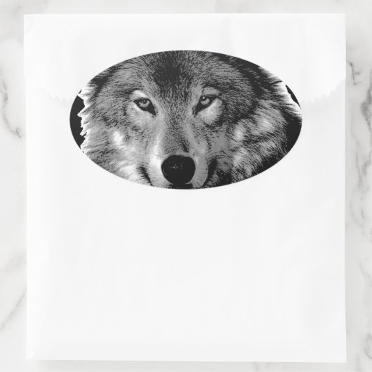 Schwarz-Weiß-Wolf Ovaler Aufkleber (Tasche)