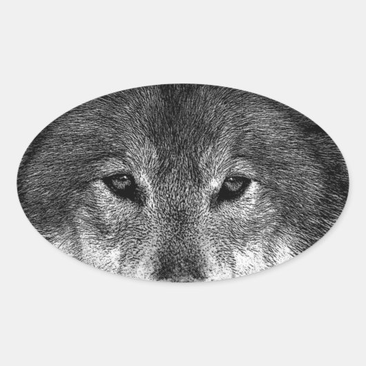 Schwarz-Weiß-Wolf Ovaler Aufkleber (Vorderseite)