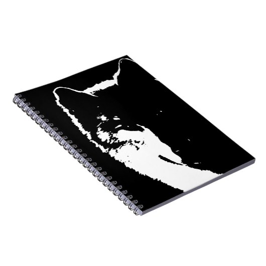 Schwarz-Weiß-Wolf-Portrait am Night-Notebook Notizblock (Rechte Seite)