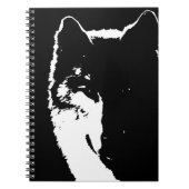 Schwarz-Weiß-Wolf-Portrait am Night-Notebook Notizblock (Vorderseite)