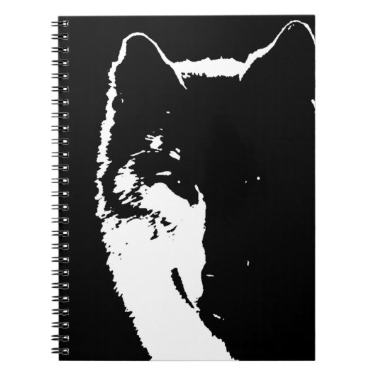 Schwarz-Weiß-Wolf-Portrait am Night-Notebook Notizblock (Vorderseite)