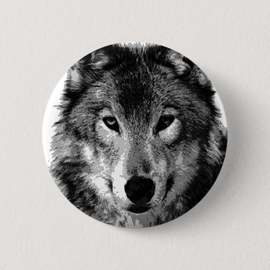 Schwarz-Weiß-Wolf-Portrait Button (Vorderseite)
