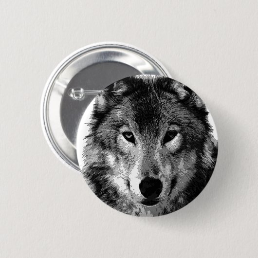 Schwarz-Weiß-Wolf-Portrait Button (Vorne & Hinten)