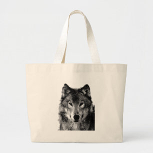 Schwarz-Weiß-Wolf-Portrait Jumbo Stoffbeutel