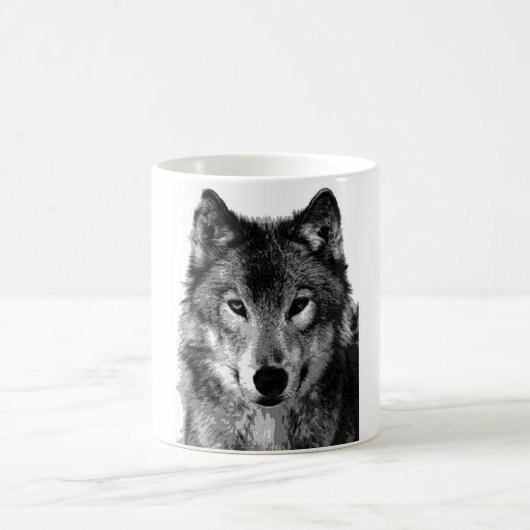 Schwarz-Weiß-Wolf-Portrait Kaffeetasse (Mittel)