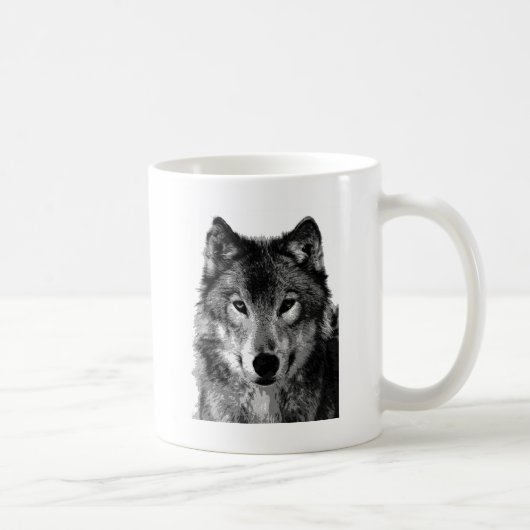 Schwarz-Weiß-Wolf-Portrait Kaffeetasse (Rechts)