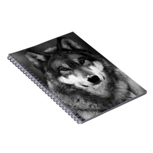 Schwarz-Weiß-Wolf-Portrait-Notebook Notizblock (Rechte Seite)