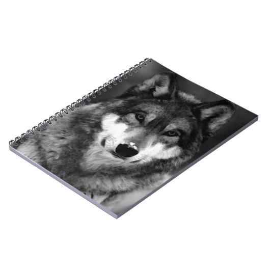 Schwarz-Weiß-Wolf-Portrait-Notebook Notizblock (Linke Seite)