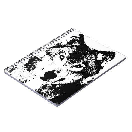 Schwarz-Weiß-Wolf-Portrait-Notebook Notizblock (Linke Seite)
