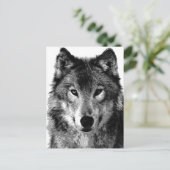 Schwarz-Weiß-Wolf-Portrait Postkarte (Stehend Vorderseite)