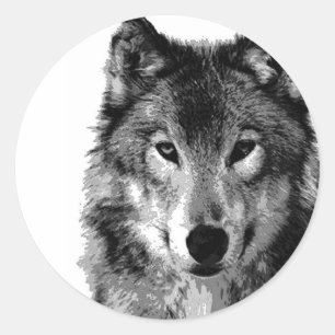 Schwarz-Weiß-Wolf-Portrait Runder Aufkleber