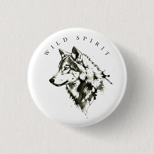 Schwarz-Weiß-Wolf-Porträt-Taste Button
