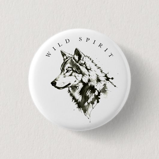 Schwarz-Weiß-Wolf-Porträt-Taste Button (Vorderseite)