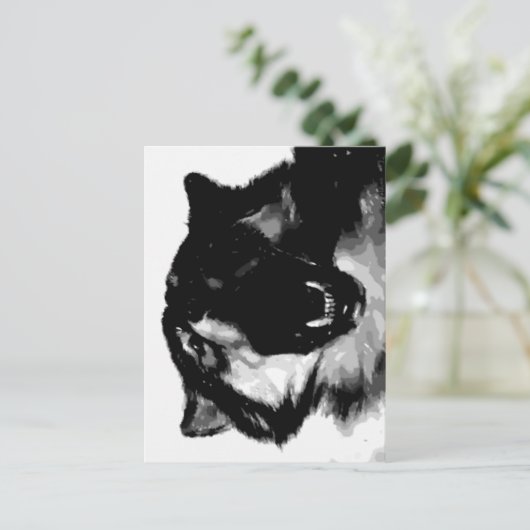 Schwarz-Weiß-Wolf Postkarte (Stehend Vorderseite)