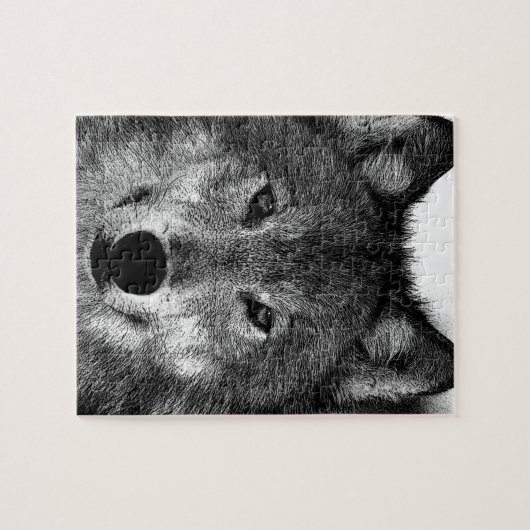 Schwarz-Weiß-Wolf Puzzle (Horizontal)