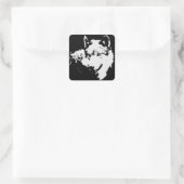 Schwarz-Weiß-Wolf Quadratischer Aufkleber (Tasche)