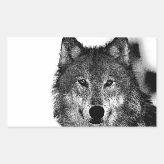 Schwarz-Weiß-Wolf Rechteckiger Aufkleber (Vorderseite)