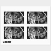 Schwarz-Weiß-Wolf Rechteckiger Aufkleber (Blatt)