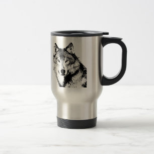 Schwarz-Weiß-Wolf Reisebecher