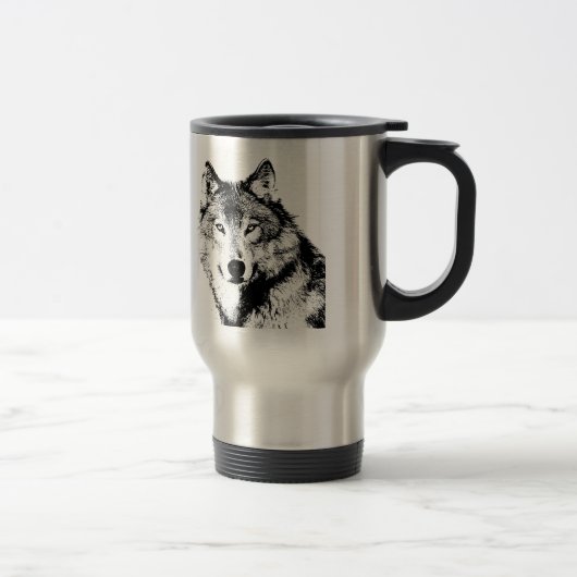 Schwarz-Weiß-Wolf Reisebecher (Rechts)
