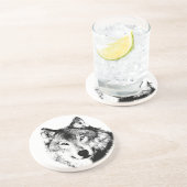 Schwarz-Weiß-Wolf Sandstein Untersetzer (Seite)