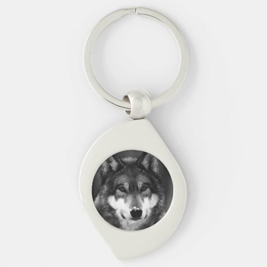 Schwarz-Weiß-Wolf Schlüsselanhänger (Vorderseite)