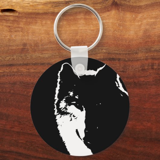 Schwarz-Weiß-Wolf Schlüsselanhänger (Vorderseite)