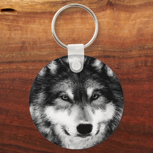 Schwarz-Weiß-Wolf Schlüsselanhänger (Vorderseite)