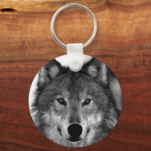 Schwarz-Weiß-Wolf Schlüsselanhänger (Vorderseite)
