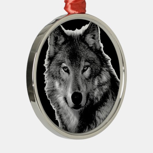 Schwarz-Weiß-Wolf Silbernes Ornament (Rechts)