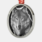 Schwarz-Weiß-Wolf Silbernes Ornament (Links)