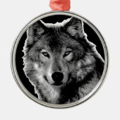 Schwarz-Weiß-Wolf Silbernes Ornament (Vorne)