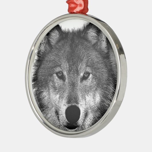 Schwarz-Weiß-Wolf Silbernes Ornament (Links)