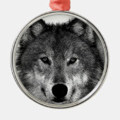 Schwarz-Weiß-Wolf Silbernes Ornament (Vorne)
