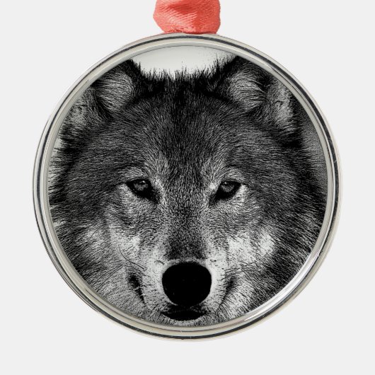 Schwarz-Weiß-Wolf Silbernes Ornament (Vorne)