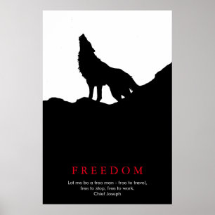 Schwarz-Weiß-Wolf-Silhouette auf einem Hügel Poster