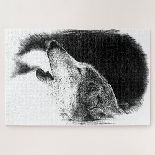Schwarz-Weiß-Wolf-Sketch-Kunst, Dichtung und Musik Puzzle (Horizontal)