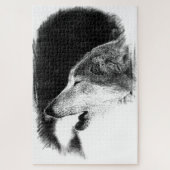 Schwarz-Weiß-Wolf-Sketch-Kunst, Dichtung und Musik Puzzle (Vertikal)