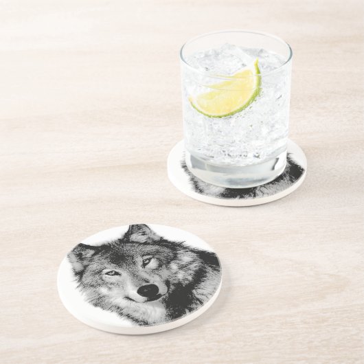 Schwarz-Weiß-Wolf Untersetzer (Seite)