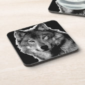 Schwarz-Weiß-Wolf Untersetzer (Linke Seite)