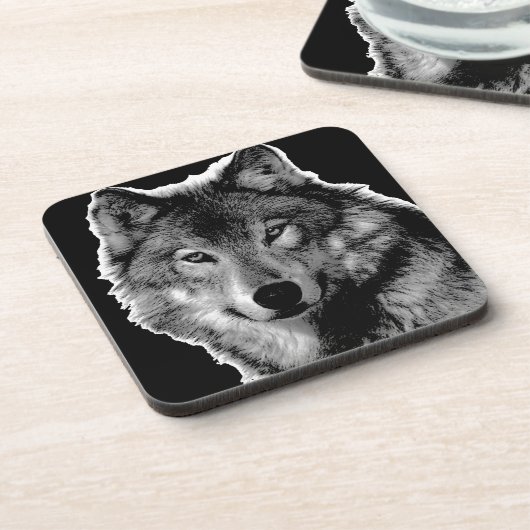 Schwarz-Weiß-Wolf Untersetzer (Linke Seite)