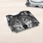 Schwarz-Weiß-Wolf Untersetzer (angewinkelt)