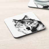 Schwarz-Weiß-Wolf Untersetzer (Linke Seite)